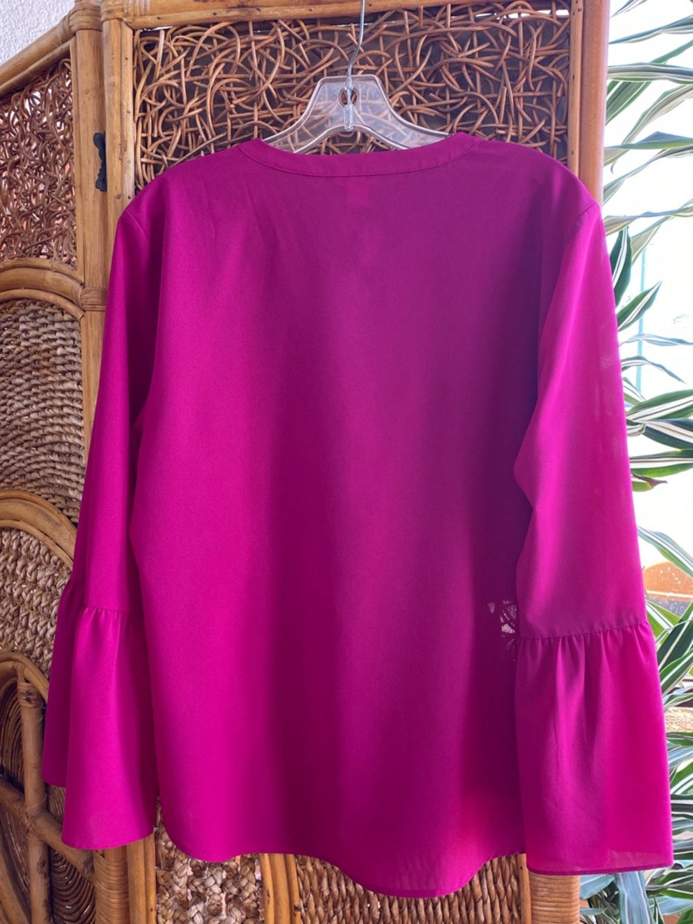 J. Crew Magenta V-Neck Bell Sleeve Blouse Size Medium NWOT